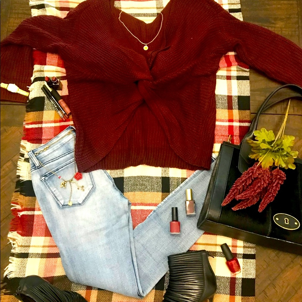 Burgundy backless sweater